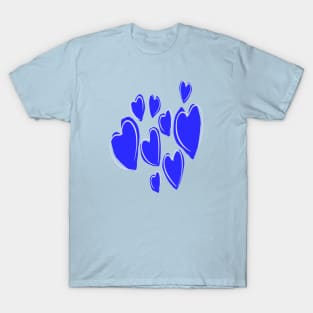 Cute Hearts Hand Drawn Bold Blue Romantic Doodle T-Shirt